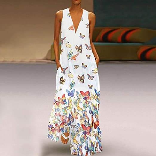 Vlinder Mouwloze Maxi Jurk