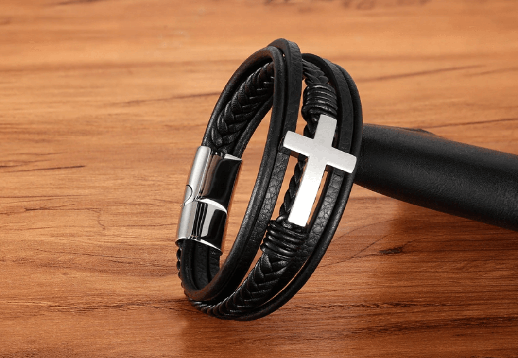 Faith Leren Kruis Armband