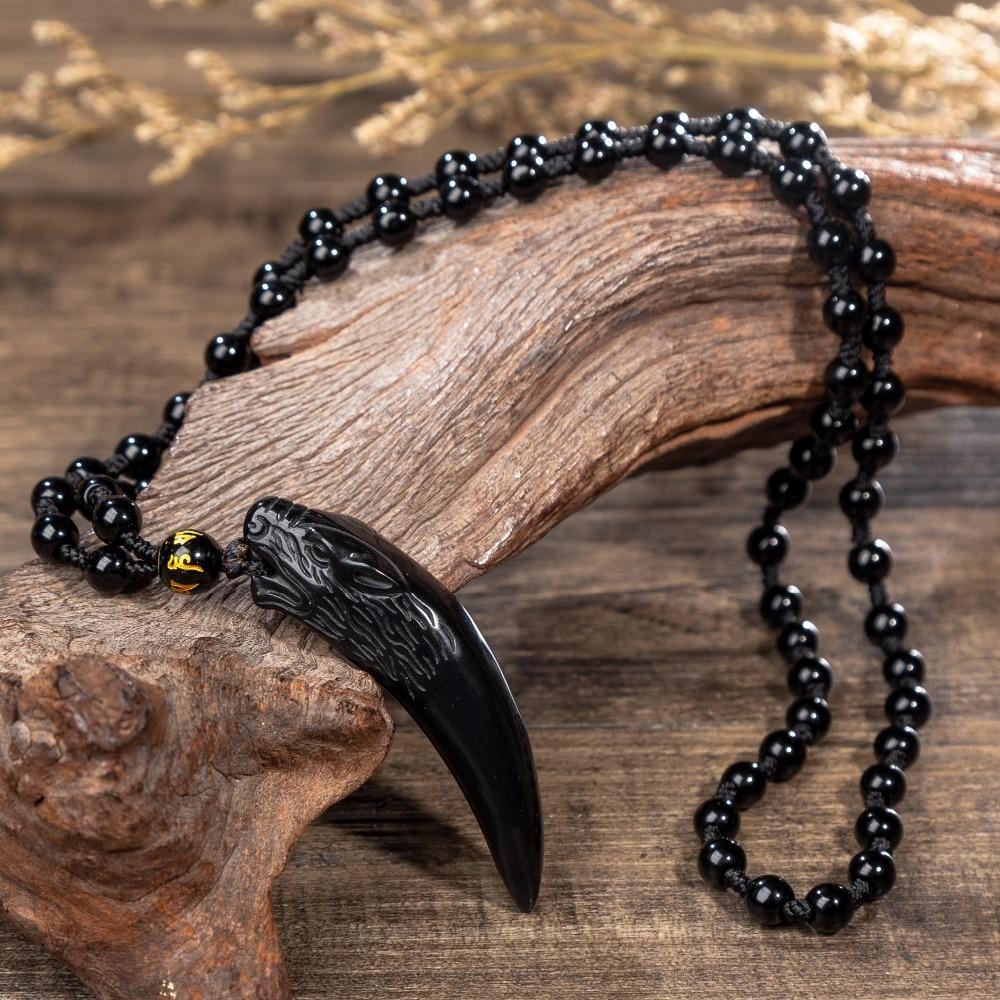Obsidiaan Wolf Tand Hanger Ketting