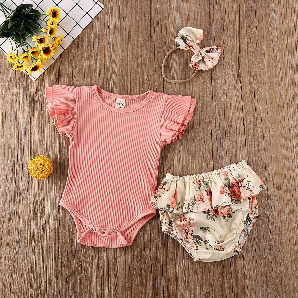 Ruffled Geribde Gebloemde Shortset