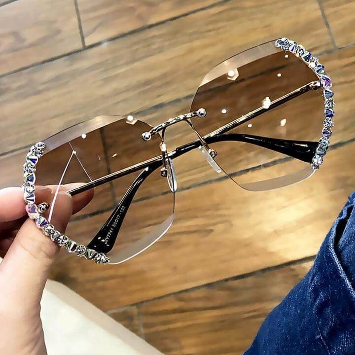 Randloze Rhinestone Zonnebril
